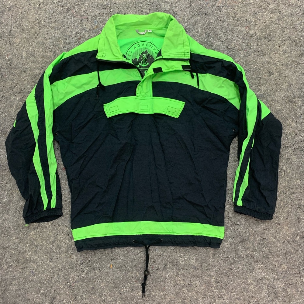 Vintage windbreaker ski pullover black neon jacket medium